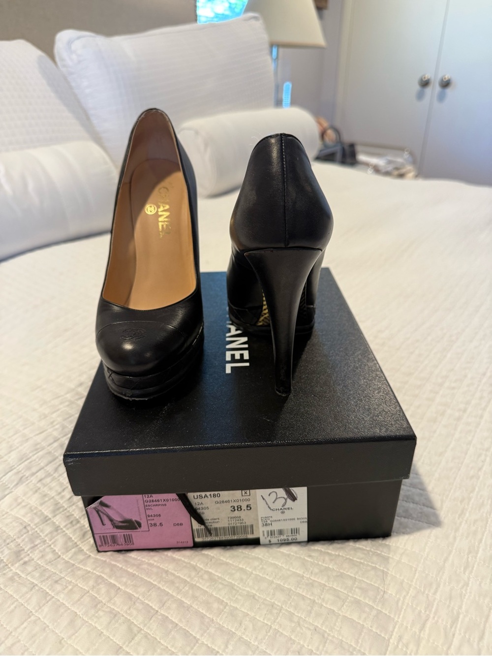 CHANEL Black Leather Platform Stiletto Heels